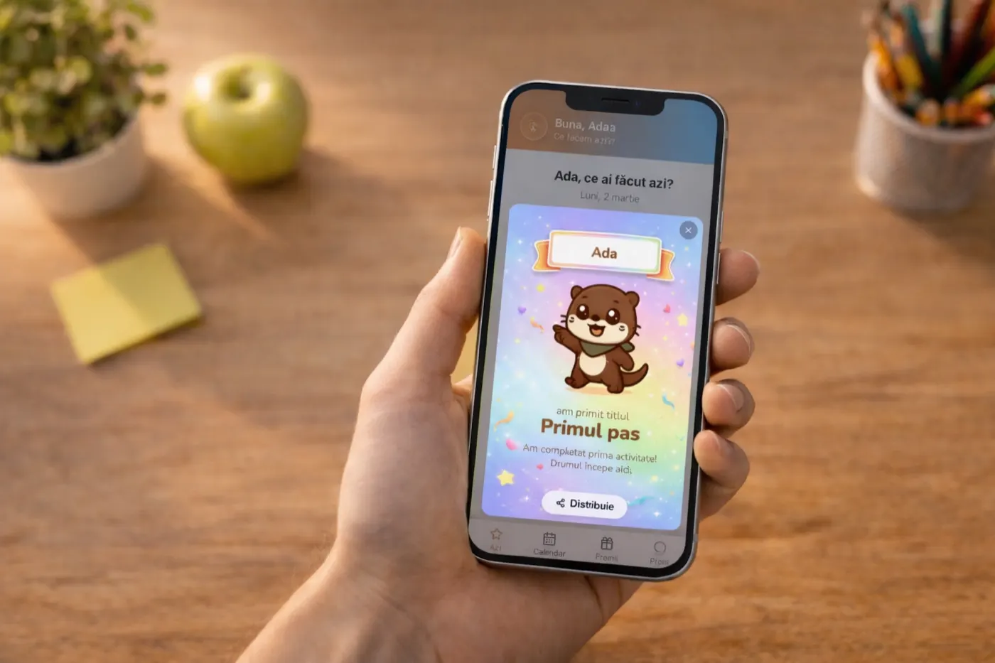 Phone used to check off daily activities in GritSprout