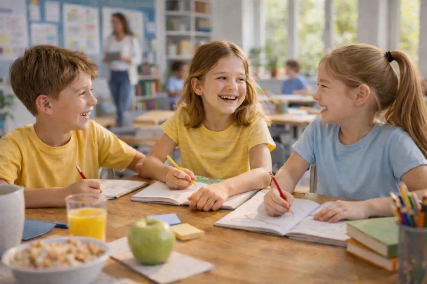 Children at a table, illustrating the routine and cooperation GritSprout supports in family life